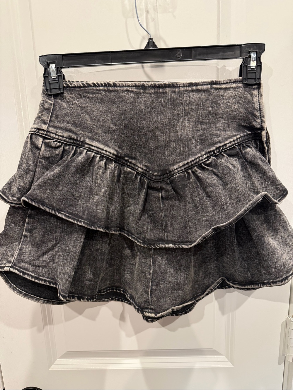 SO Black Washed Ruffle Denim Skort